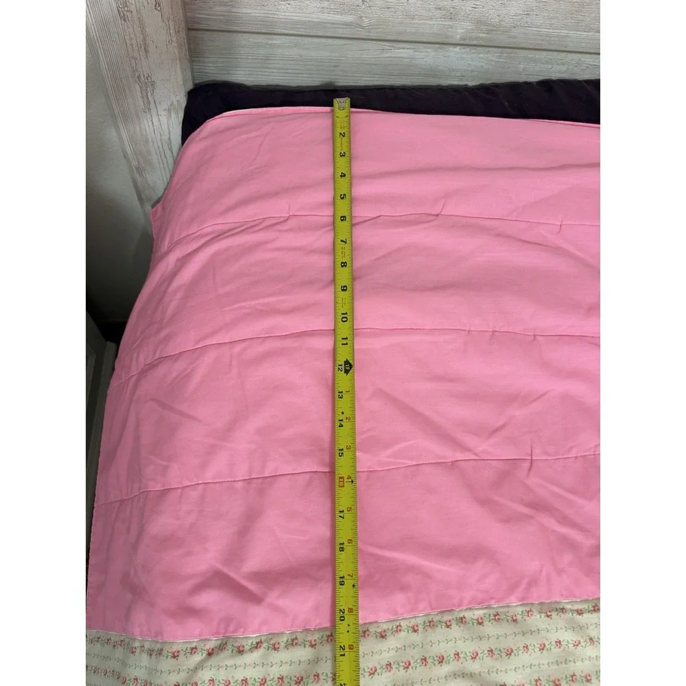 Homemade Shabby Chic Comforter Bedspread Pink Full Queen W/ 2 Short Curtains